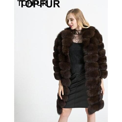 TOPFUR New Fashion Winter Female Long Real Fur Coat For Women Natural Fox Fur Outerwear & Coats Nine Quarter Sleeves