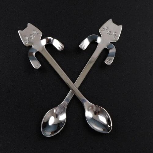 1PC Creative Stainless Steel Flatware Mini Cat Long Handle Coffee&Tea Spoon Drinking Tools Kitchen Gadget Utensils