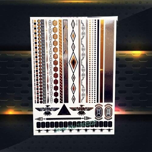 1PC Fashion Gold Silver Tattoo Eagle Wing Bracelet Chains Design Flash Temporary Tattoo Sticker Arm Leg Fake Tatoo Jewelry PYH46
