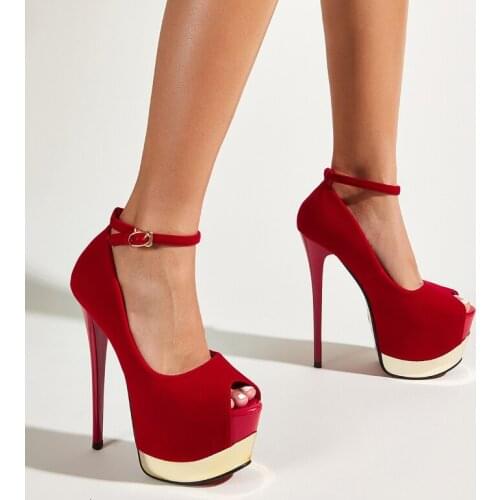 LEOPARD LAND 2021 Red Black Heels Sandals American Womens Shoes Super High Stiletto Platform Suede Buckle Single Shoes CWF