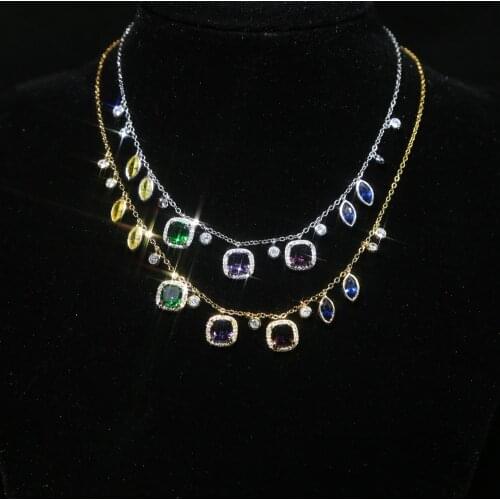 2021 Fashion Two Colors Luxury Delicate Jewelry Colorful Round Tear Drop Cz Statement Charm Birthstone Choker Women Necklaces