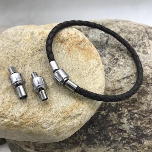 3mm/4mm Hole Stainless Steel Magnetic Clasp Cylinder Hook For Leather Cord Bracelet Connectors DIY Jewelry Making Findings