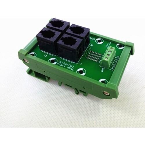 RJ9 4P4C Jack 4-Way DIN Rail Mount Interface Module, Terminal Block, Connector