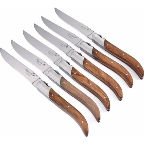 6/8/10pcs Laguiole Steak knives Olive Wood Handle Dinner Knife 8.25'' Stainless steel Table Knife Restaurant Western Dinnerware