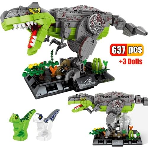 637Pcs City Mechanical Dinosaur Jurassic World Tyrannosaurus Building Blocks Battle Dino Figures Model Bricks Toys for Children