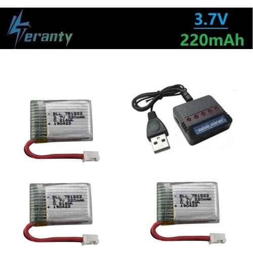 3.7V 220mAh Battery with Charger for HS210 E010 NH010 T36 751823 3.7v lipo battery for JJRC H36 RC Drone Quadcopter Spare Parts