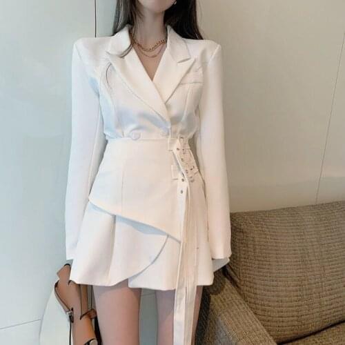 White Blazer Dress Women Solid Elegant Designer Korean Dress Female Office Lady Casual One-Piece Dress Fall Fad Women Clothing