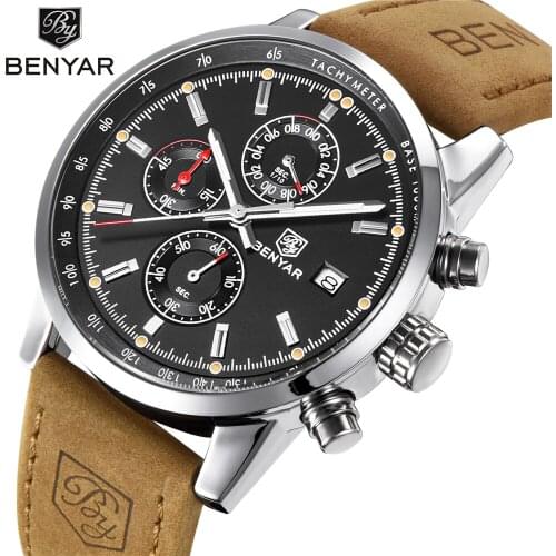 BENYAR Design 2021 New Top Luxury Casual Fashion Men Quartz Watch Multifunctional Waterproof High-quality Leather Calendar Watch
