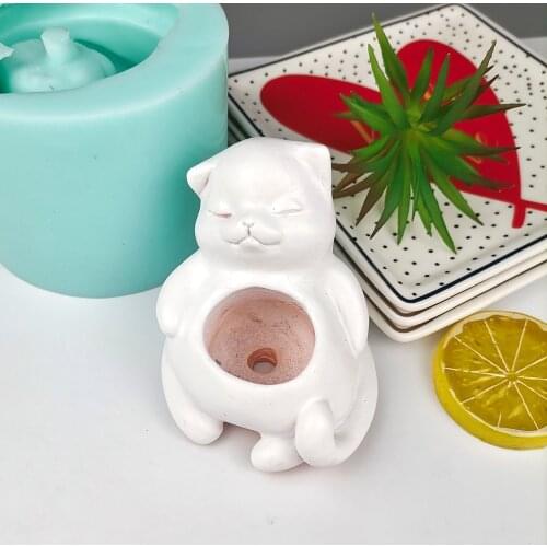 Concrete Succulent Plant Pot Mold Cute Animal Cat Flowerpot silicone Mould Handmade Creative Plaster Resin Crafts