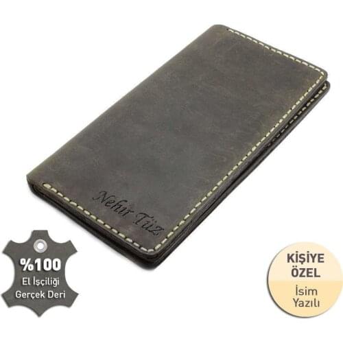 Tesbihane Beige İpten All Hand Stitching Khaki Crazy Calf skin Wallet