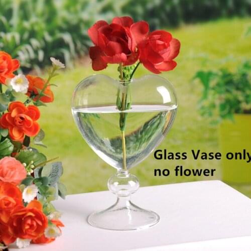 Big 4pcs Glass Vase For Artificial Flower Plant Heart Table Vase Wedding Home Decoration Clear