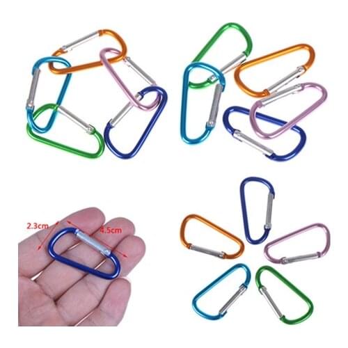 5Pcs/lot Key Ring Aluminum Alloy D Carabiner Spring Snap Clip Hooks Keychain Climbing Keyring Random Color