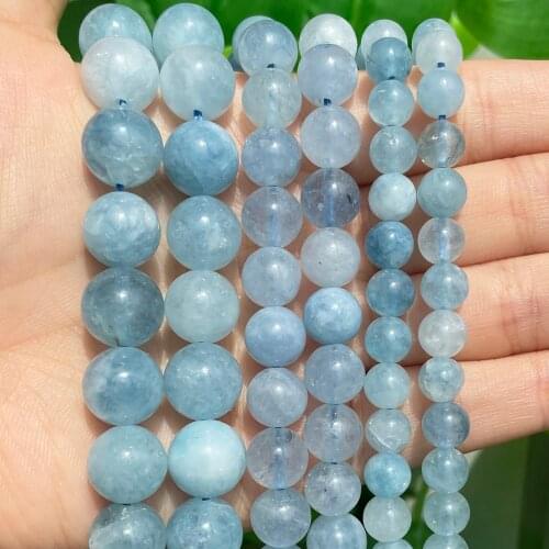 Natural Stone Beads Blue Aquamarines Jades Angelite Loose Round Beads For Jewelry Making DIY Womens Bracelet Earrings 15''Inch
