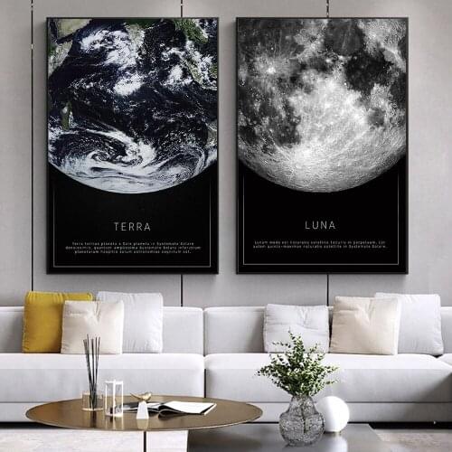 Black And White Poster Of The Moon Earth Seen From Space Living Room Bedroom Decoration Scandinavian Canvas Painting Cuadros