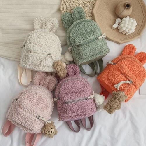Kids Bags Winter Plush Rabbit Ear Backpack Cartoon Travel Bags Children Satchels School Backpacks Shoulder Bag For Girls