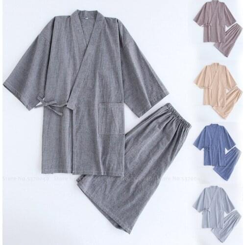 Couples Home Casual Pajamas Set Japanese Style Yukata Kimono Cotton Linen Robes Shorts Chinese Hanfu Pyjamas Bathrobe Sleepwear