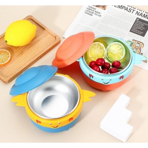 Eco-friendly Kids Bowl Double Handles Water Injection Tableware Stainless Steel Feeding Dish for Toddler