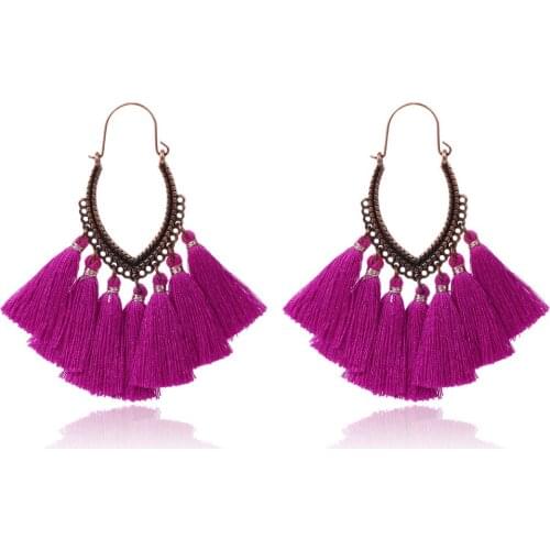 HC Bohemian Cotton Tassel Long Earrings Women Dangle Earrings Ethnic Party Jewelry Vintage Big Water Drop Statement Earrings F