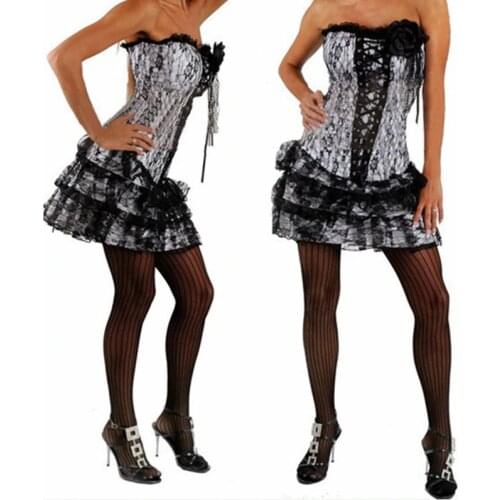 Hot sale woman fashion lace corset with dress, push up gothic corset dress M1605