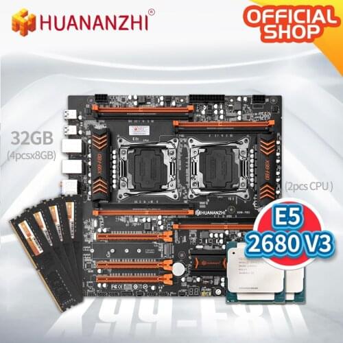 HUANANZHI X99 F8D X99 Motherboard Intel Dual with Intel XEON E5 2680 V3*2 with 4*8GB DDR4 NON-ECC memory combo kit NVME USB