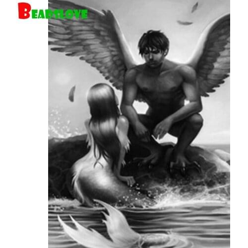 Full Square Round Drill Diamond Painting Cross StitchAngel and mermaid lovers 5D DIY Rhinestone Embroidery Diamond Mosaic gift