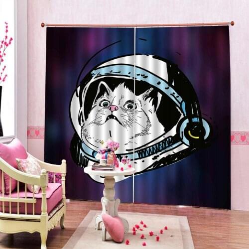Space Cat Funny pattern Window Curtain Childrens room Blackout Drapes 2 Panels hooks Customizable any size