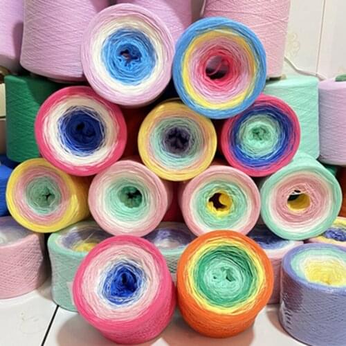 300g Lace Crochet Yarn Organic Cotton Blend Soft Rope Summer Candy Rainbow Gradient Hand Knitting Thread Skeins