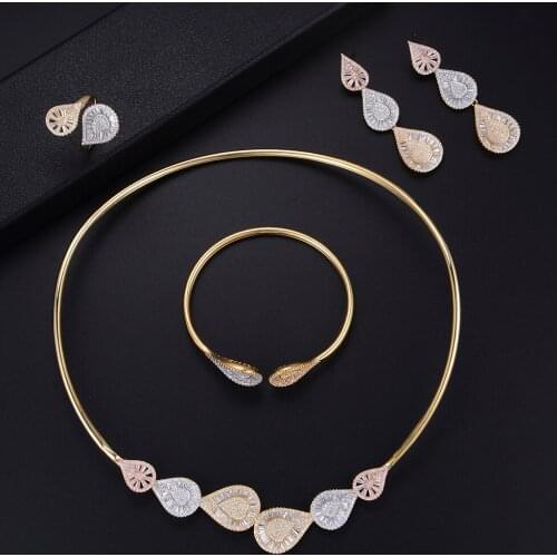 LARRAURI Fashion Waterdrop Cubic Zirconia Necklace Bracelet Ring Earrings Jewelry Sets For Women Dubai Wedding Accessories