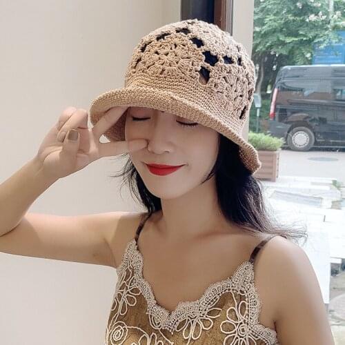 SUMMER Hollow Crochet Fisherman Hat Female Version Sunscreen UV Sunscreen Hat Breathable Knitted Crochet Hat