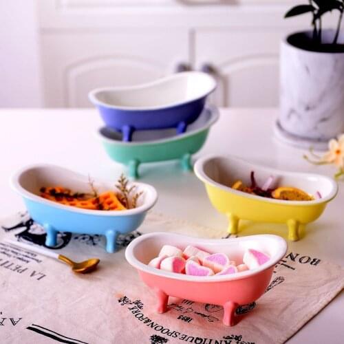 INS Fashion Colour Ceramic Small Bathtub Bowl Baking Roast Creative Baby Bowls Dessert Ice Cream Smoothie Snack Bol Coupe Salade
