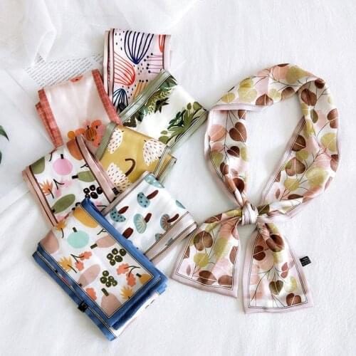 MoriBty Skinny Women Silk Scarf Neckerchief Summer Floral Luxury Bufandas Neck Ties Foulard New Hair Ribbon Headscarf Bag Wraps