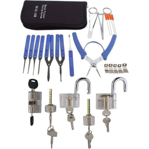 Professional Pick Set Locksmith Tool with 5pcs Transparent Lock,Klom 20pcs Broken Key Extractor Pick Bag Family Hardware Suit