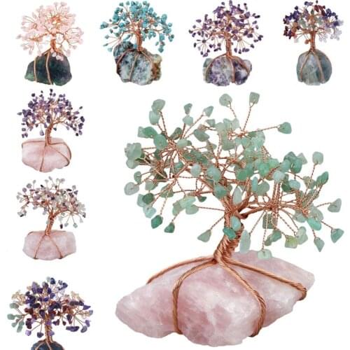TUMBEELLUWA Natural Crystal Tree Crystal Cluster Base Bonsai Money Tree for Good Luck Wealth Home Office Decor