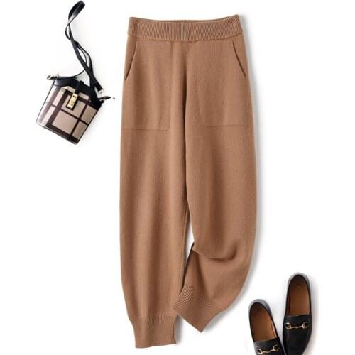 2021 New Winter Women Trousers 100% Pure Wool Thicker Pants Knitwear Legging Girls Knitted Trousers