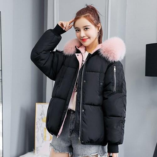 2019 Winter New Pattern Down Cotton Woman Korean Fashion Easy Short Paragraph Show Seta Lead Even Hat Cotton-padded Clothes