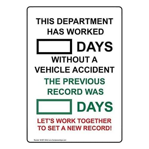 New Vertical Dry-Erase Tin Days Without A Vehicle Accident Metal Sign 8" x 12" with English Text, Whiteas a Gift
