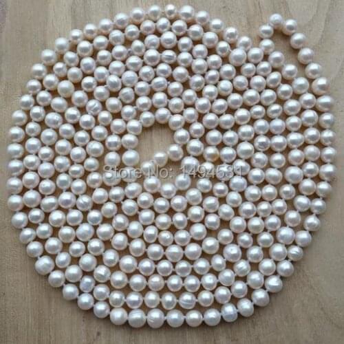 Wholesale Pearl Jewelry , 100 Inches Long AA 8-9MM White Color Natural Freshwater Pearl Necklace - Wedding Party Gift - Handmade