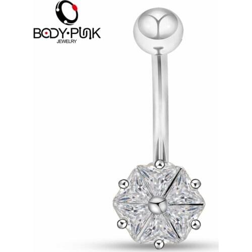 Body Punk High Quality Wholesale 316L Surgical Steel Belly Piercing14G AAA CZ Curved Barbell Navel Ring Piercing Nombril