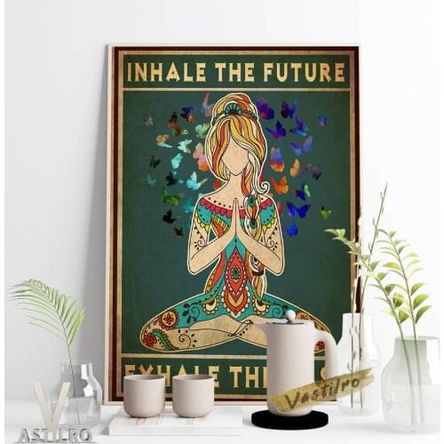 Yoga Bodybuilding Art Prints Poster Meditation Relaxed Asana Retro Wall Picture Namaste Hippie Girl Gym Living Room Home Decor
