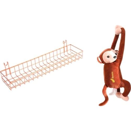 Rose Gold Grid Wall Basket Wire Wall Shelf with Creative Monkey Cartoon Cover Paper Holder Napkin Box