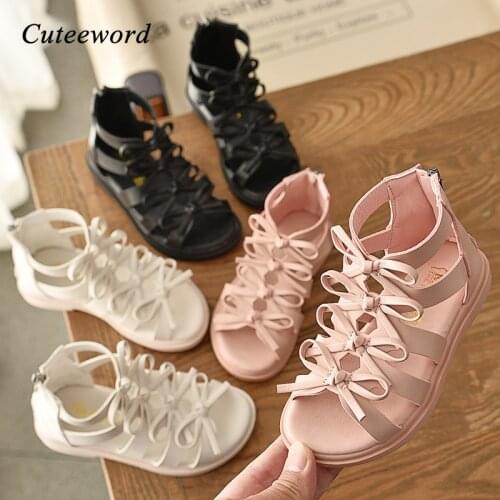 Girls Sandals Soft Leather Roman Shoes 2020 Summer New Childrens Sandals Bow Princess Shoes Toddler Girls Shoes Kids Sandals