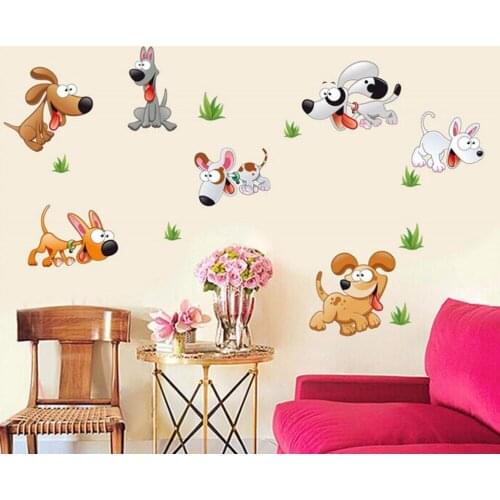 Happy Dog PVC Removable Kindergarten School Nursery Kids Child Bedroom Bathroom Room Decoration Mural DIY Wall Stickers Decal
