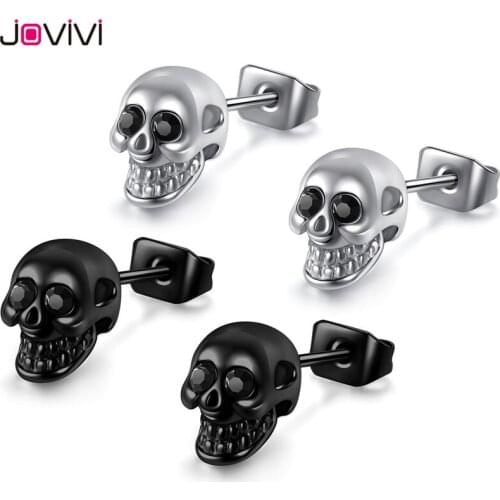 Jovivi Stainless Steel Stud Earring 0.8mm 20Ga Skull Head Earrings Studs Fashion Ear Studs for Women Girls Ear Piercing Jewelry