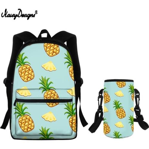 NOISYDESIGNS Hawaii Fruit Pineapple Design Schoolbags 2Pcs Set for Teenagers Fashion Primary Student Backpack Kettle Bag Custom