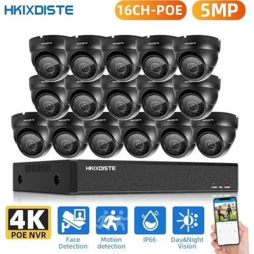 HKIXDISTE H.265+16CH 4K 5MP POE NVR CCTV Camera System AI Ultra HD Outdoor Waterproof Security IP Camera Video Surveillance Set