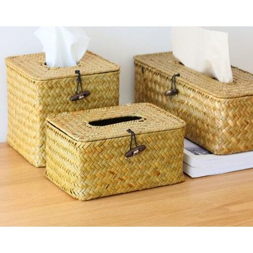 Straw Tissue Box Handmade Woven Rattan Napkin Holder Box Roll Paper Tray Car Living Room Storage Box Home Decor mx9251745