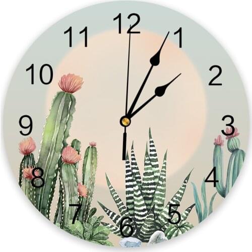 Tropical Plant Cactus Sun Modern Wall Clock For Home Office Wall Decoration Living Room Bathroom Decor Needle Hanging Watch