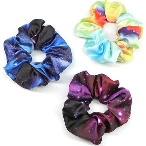 Universe Galaxy Printed Hair Scrunchies 3pcs/lot Women Stars Scrunch Unique Ponytail Holders Rubber Bands For Hair
