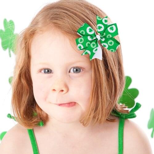 3.5 Inch Satin Ribbon Bowknot Hairpin St. Patricks Day Clip For Baby Girls Stacked Ovetail Clover Hairpin Accessories