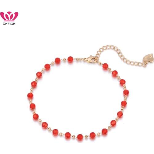 Hot Sale Women Red Bead Rhinestone ankle Anklets For Women Red Crystal Beads Simple Adjustable Chain Anklets Jewelry Gifts